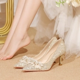 Свадебные туфли, обувь, золотой кварц на высоком каблуке для невесты, в цветочек, против усталых ног