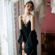 Lace sexy pajamas women summer ice silk thin silk sling nightdress two-piece large size private room hot temptation