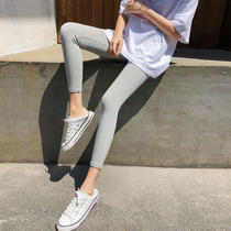 Elastic grey slats bottom pants female outside wearing spring and summer slim fit pure color cotton with slim fit high waist tight body sport 80% pants