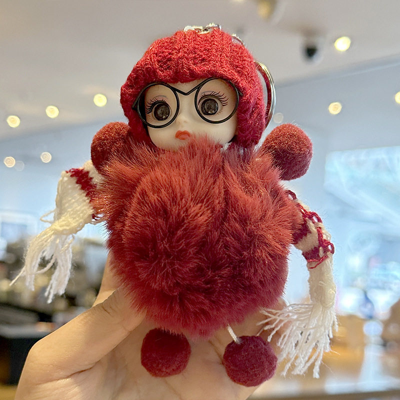 Xiaohongshu Internet Celebrity Cute Faux Fox Fur Big-Eyed Barbie Doll Keychain Bag Plush Pendant Accessory for Women