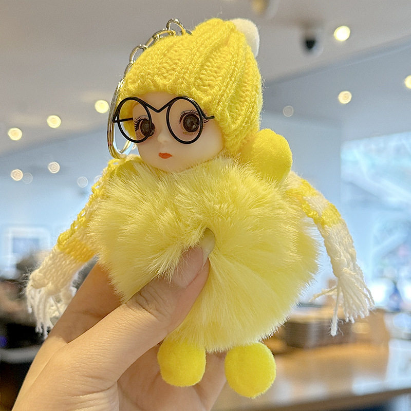 Xiaohongshu Internet Celebrity Cute Faux Fox Fur Big-Eyed Barbie Doll Keychain Bag Plush Pendant Accessory for Women