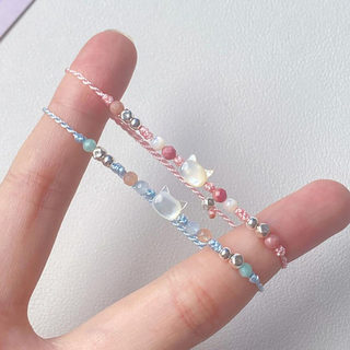 Kittenism ~ sweet white fritillaria cat bracelet candy color braided hand rope for women fashion exquisite couple hand accessories