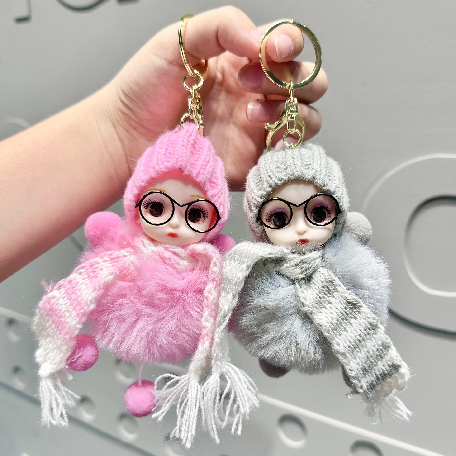 Xiaohongshu Internet Celebrity Cute Faux Fox Fur Big-Eyed Barbie Doll Keychain Bag Plush Pendant Accessory for Women