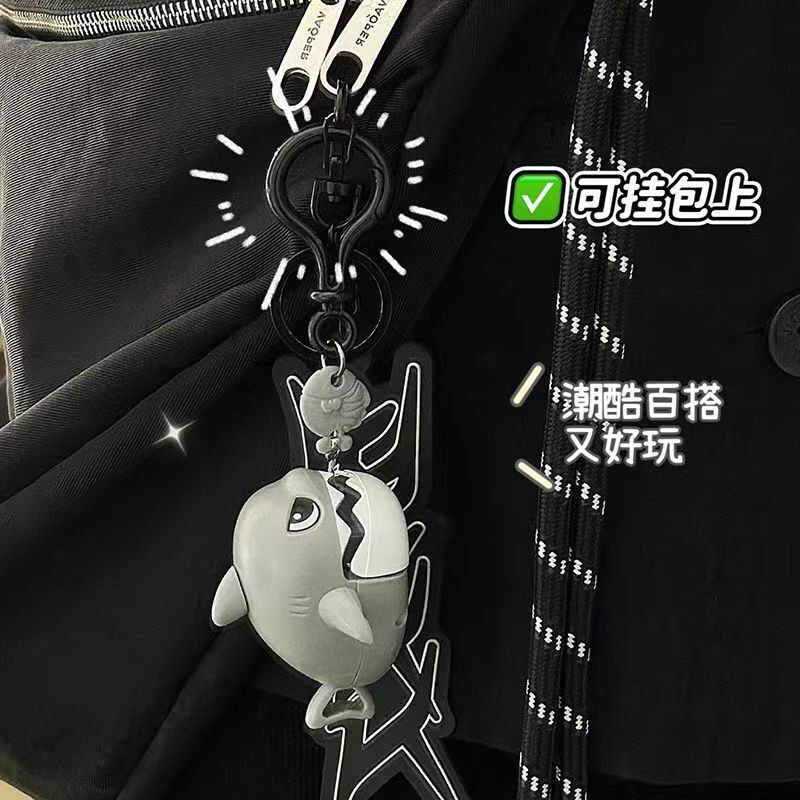 Pull-String Shark Stress Relief Toy Fun Keychain for Men and Women Backpack School Bag Pendant Small Accessory Keychain Ornament