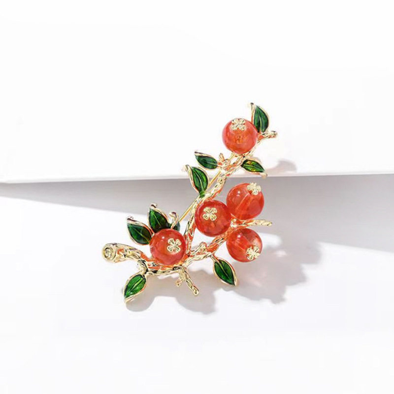 Chinese-Style Persimmon Brooch, High-End Women's Luxury Glass Pin, Good Things Happen, Fruit Corsage Accessory, Trendy