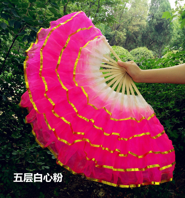 Dancing fan fairy square dance Yangko fan summer pair of five-layer yarn double-sided dancing fan folding