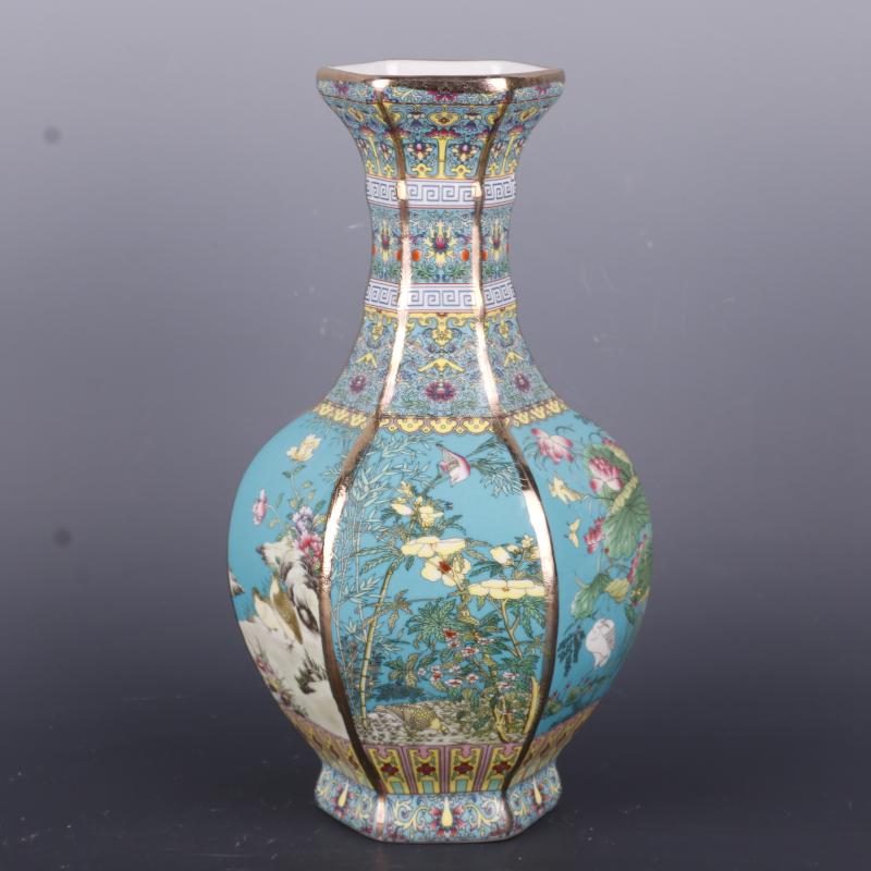 The Qing qianlong see colour enamel painting of flowers and the six - party antique craft porcelain vase household of Chinese style antique penjing collection