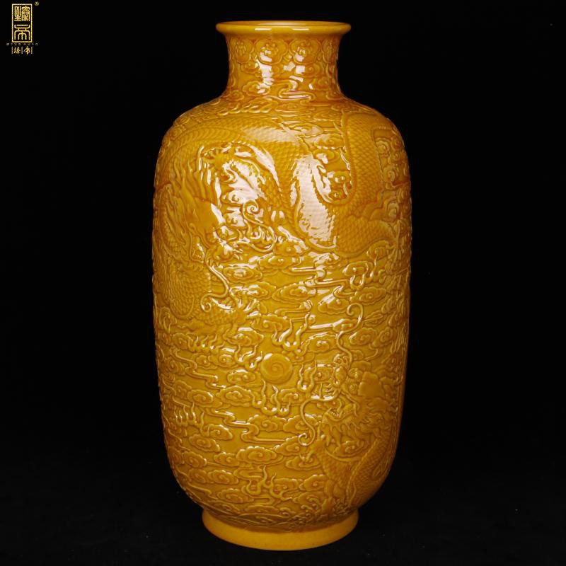 Jingdezhen imperial yellow embossed YunLongWen idea gourd bottle fine decoration antique imitation the qing qianlong years antique furnishing articles