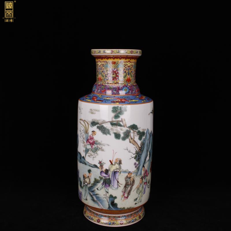 Jingdezhen imitation enamel qianlong years antique vase pastel xiangshan nine old wooden stick Chinese antique porcelain bottle furnishing articles