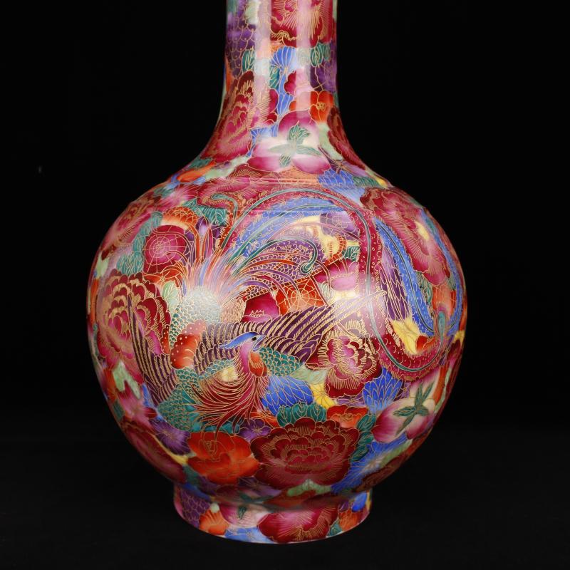 Jingdezhen ceramics the qing qianlong model of archaize of pure hand - made paint hand - cut pinch silk flower longfeng bottles of furnishing articles