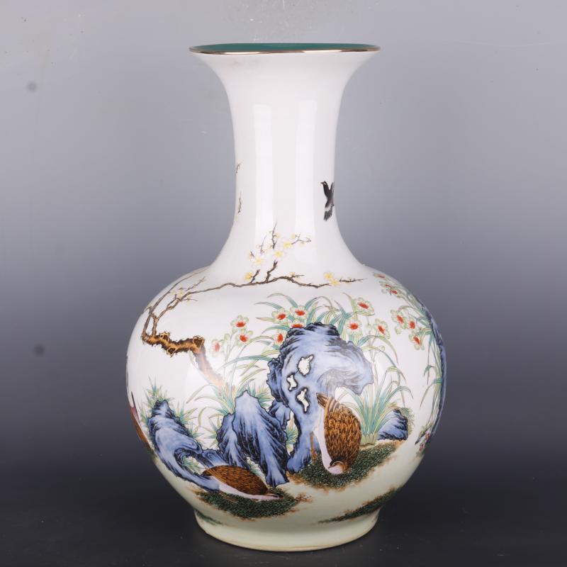 Antique Chinese porcelain floor home furnishing articles clear pastel prosperous flower grain vases, Antique curio collection