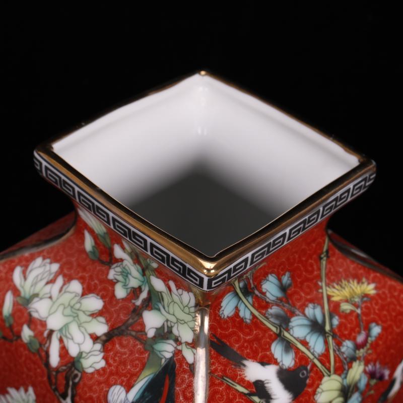 Jingdezhen imitation the qing qianlong style antique vintage colored enamel square bottle of Chinese style restoring ancient ways home furnishing articles of handicraft