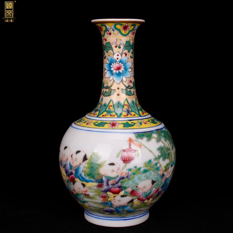 Jingdezhen imitation qianlong hand - made the boy play of the reward bottle of new Chinese style living room decorated boutique antique antique penjing collection