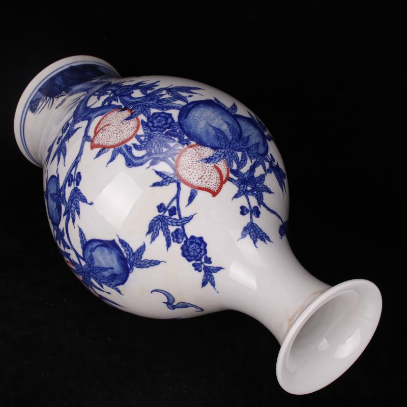 Yongzheng of jingdezhen copy antique blue - and - white youligong live nine peach vases, flower implement Chinese style household decorative furnishing articles