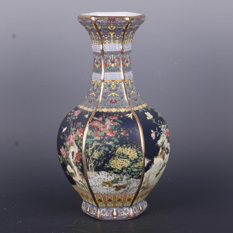 The Qing qianlong see colour enamel painting of flowers and the six - party antique craft porcelain vase household of Chinese style antique penjing collection