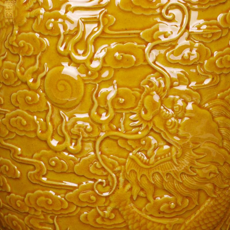 Jingdezhen imperial yellow embossed YunLongWen idea gourd bottle fine decoration antique imitation the qing qianlong years antique furnishing articles