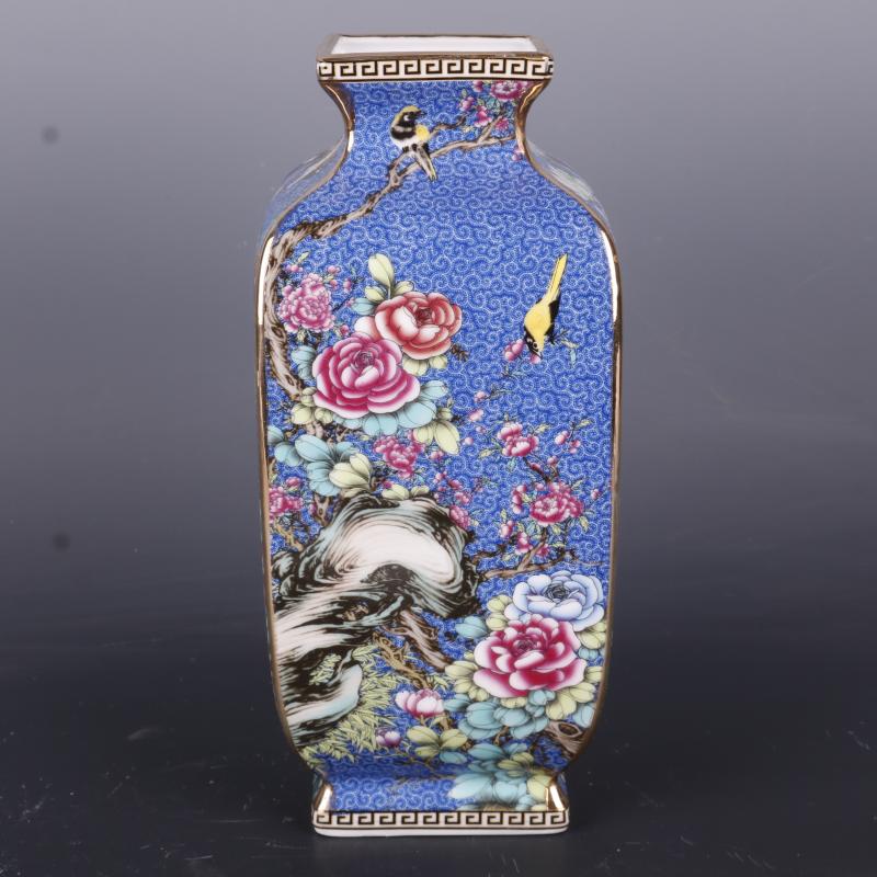 Package mail the qing qianlong see colour enamel painting of flowers and square vase antique porcelain household Chinese penjing collection process