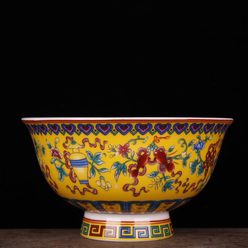 Yellow colored enamel to sweet dragon bowl of imitation and qianlong porcelain bowls Chinese style classical soft adornment art furnishing articles