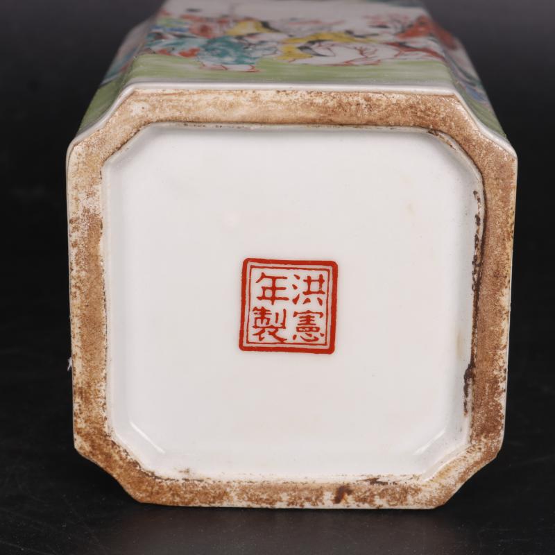 Antique handicraft stories of pastel texture of the republic of China "four porcelain brush pot home furnishing articles Antique collection