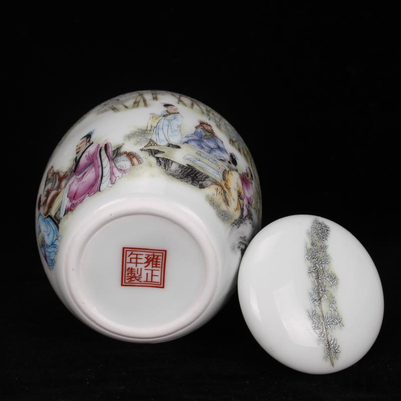 Archaize of jingdezhen porcelain enamel seven sages of bamboo tea pot tea storage POTS cover small POTS antique furnishing articles