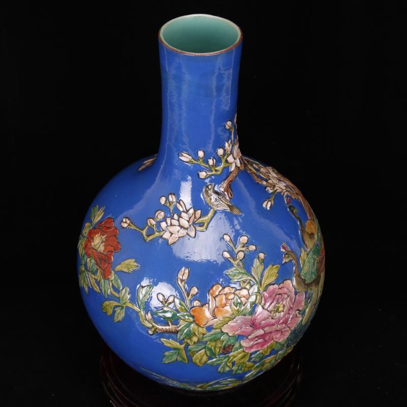 Jingdezhen imitation the qing qianlong antique vintage checking embossed vase of new Chinese style living room home decor collection furnishing articles