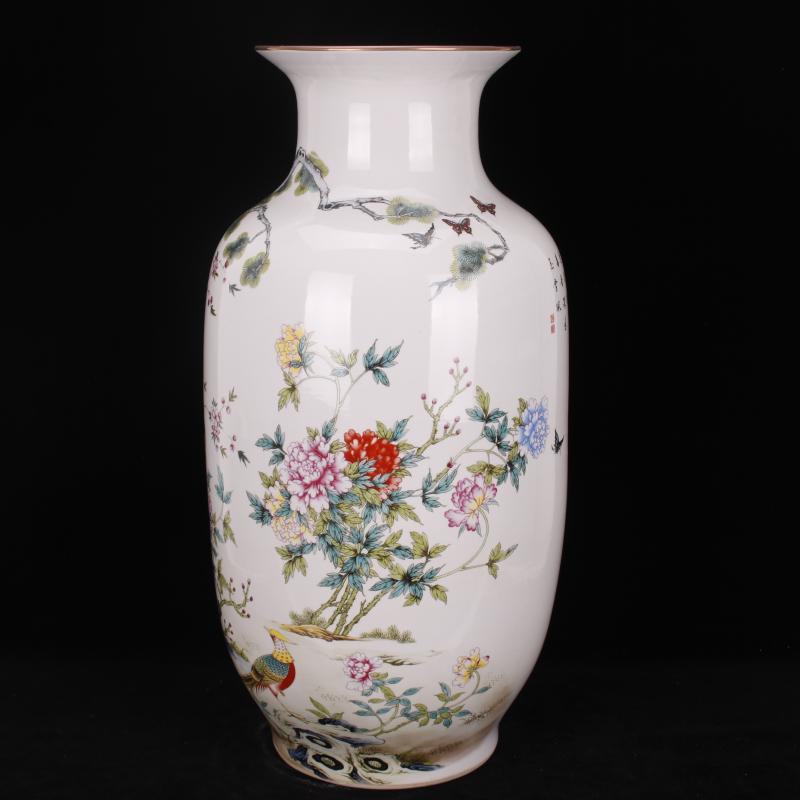 Jingdezhen pastel prosperous peacock floor idea gourd bottle sitting room of Chinese style household company store decoration vase