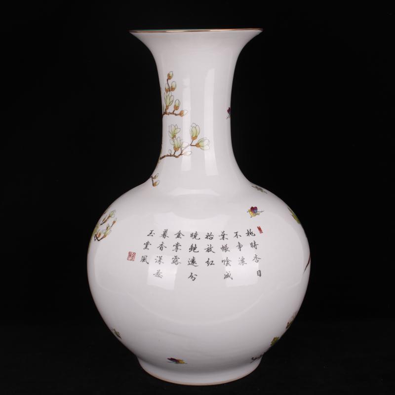 Jingdezhen landing big vase pastel roses to admire the bottle of the sitting room of Chinese style household decoration shop furnishing articles company