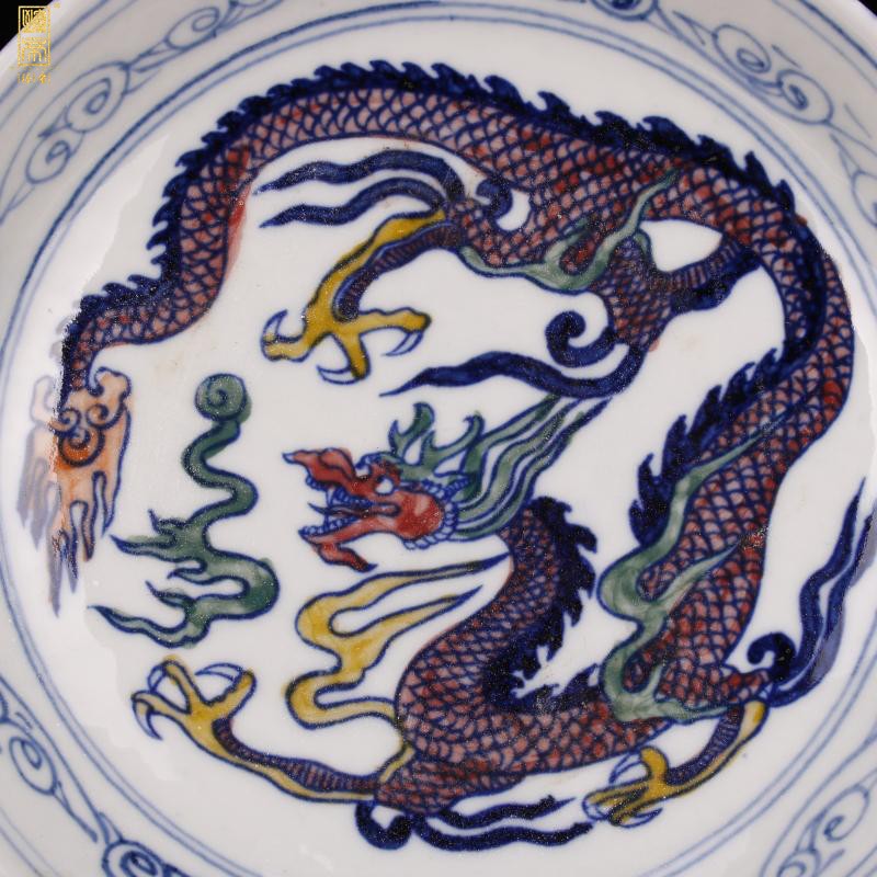 The System of jingdezhen blue Long Fenglian Ming yongle offering colorful bucket color porcelain plate of Chinese style household soft adornment company in furnishing articles