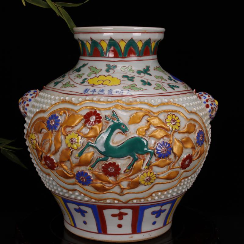 Jingdezhen imitation Ming xuande manual anaglyph tiger can of new Chinese style living room home antique reproduction antique decorative furnishing articles