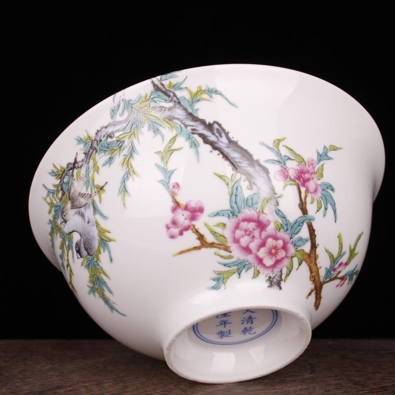 Jingdezhen famille rose bowl lotus flower poetry imitation qianlong porcelain Chinese style classical soft adornment art bowls furnishing articles