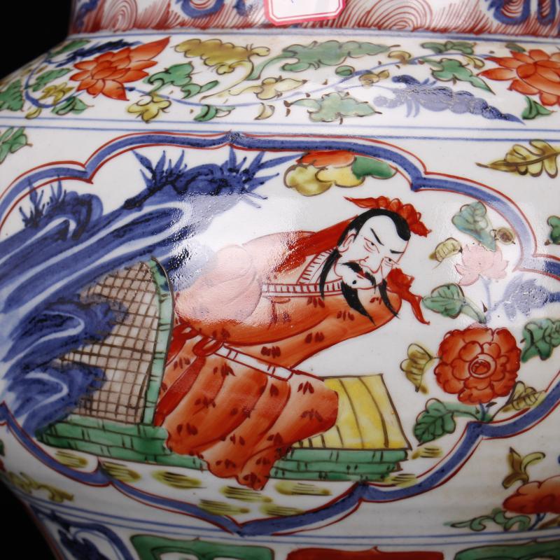 Jingdezhen yuan dynasty antique reproduction antique of pure manual colorful characters story big POTS after the ancient Chinese style furnishing articles