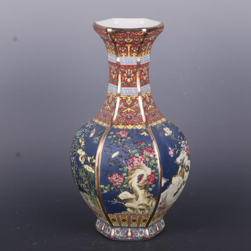 The Qing qianlong see colour enamel painting of flowers and the six - party antique craft porcelain vase household of Chinese style antique penjing collection