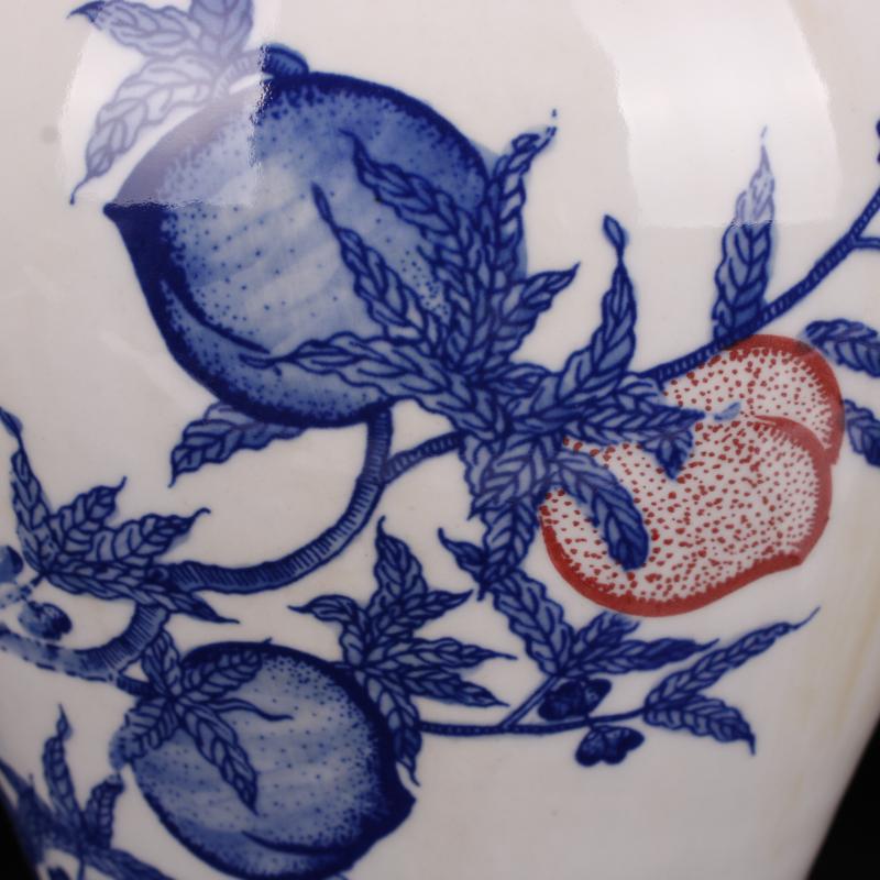 Yongzheng of jingdezhen copy antique blue - and - white youligong live nine peach vases, flower implement Chinese style household decorative furnishing articles