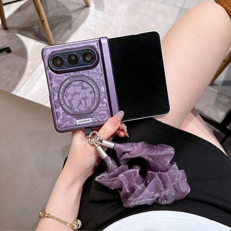 Suitable for Huawei Puraxmax Phone Case, Dual Central Axis Puraxmax Collector's Edition New Leopard Print Magnetic Stand Full-Cover Anti-Drop Protective Case Purax2 for Girls, High-End Feel with Lanyard