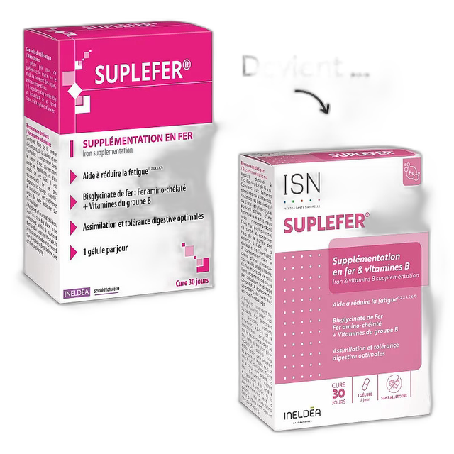 Europe direct mail France Ineldea iron supplement capsules 30 ແຄບຊູນ / ກ່ອງຂອງວິຕາມິນ