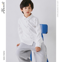 Boy white shirt with long sleeves pure cotton boy Spring and autumn thick Primary school uniforms CUHK childrens pure color casual shirt