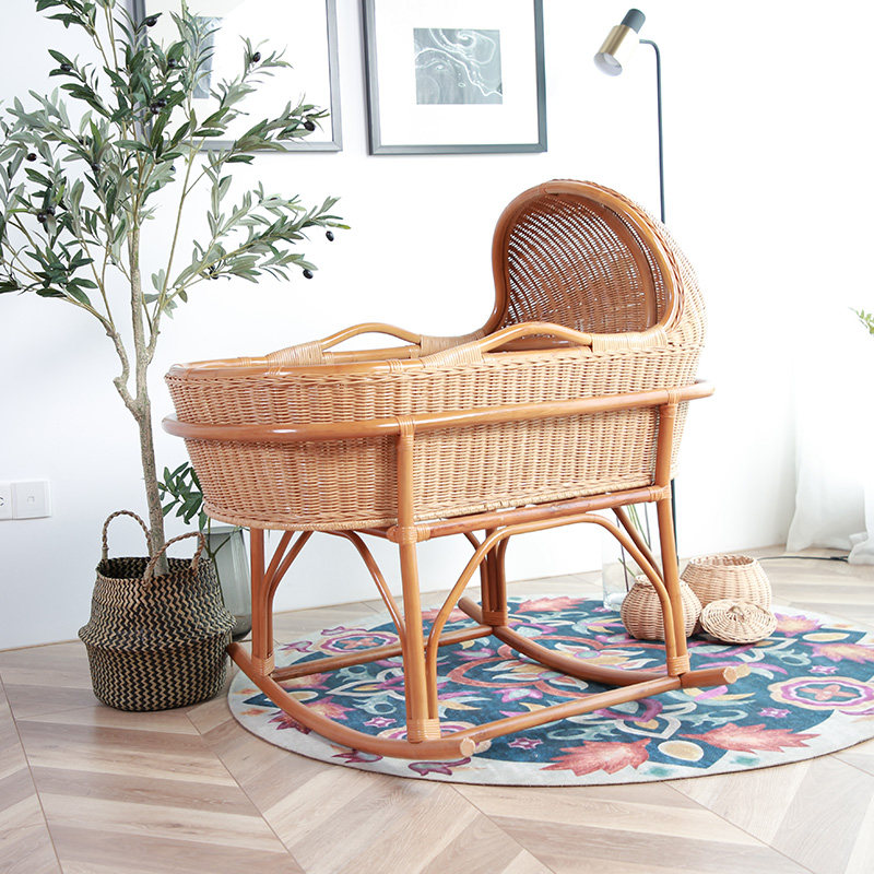 Guifan handmade rattan woven environmental protection rocking chair cradle Traditional baby cradle bed Baby bed Baby bed Rocking bed baby