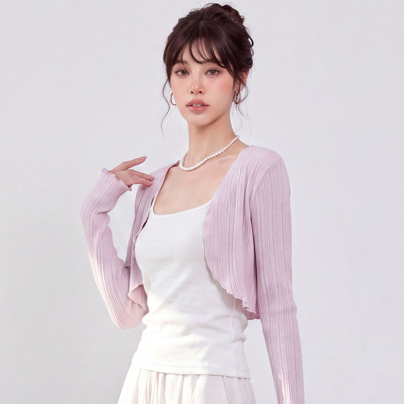 Quirky Big Bear Wool Gentle Style Knitted Cardigan for Women, Sun Protection Long Sleeve Thin Outerwear Purple Sweater Coat