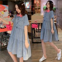 Pregnant Women summer dress fashion style 2019 new Korean version of thin pregnant women denim doll skirt summer skirt