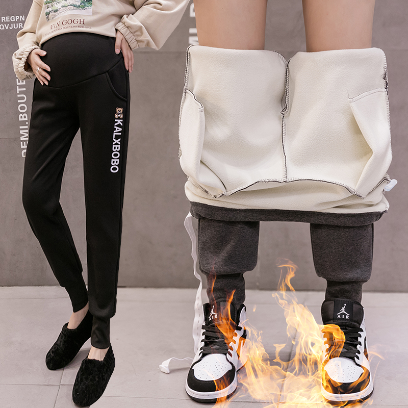 Autumn-winter pregnant woman pants fashion large size for winter plus suede thickened outside wearing long pants casual bunches sports pants winter dress women