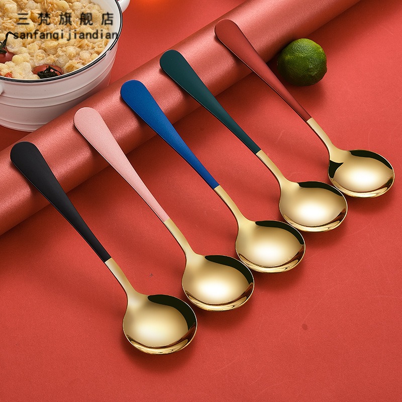 German male spoon divided spoon set home long handle cute spice spoon spoon 304 stainless steel spoon 5 large size