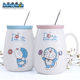 Sanfan Blue Fatty Ceramic Mug with Lid Spoon Creative Personality Cute Jingle Cat Large Capacity Couple Coffee Cup