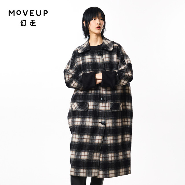【商场同款】MOVEUP幻走2023秋季新款撞色明线设计师长款毛呢外套