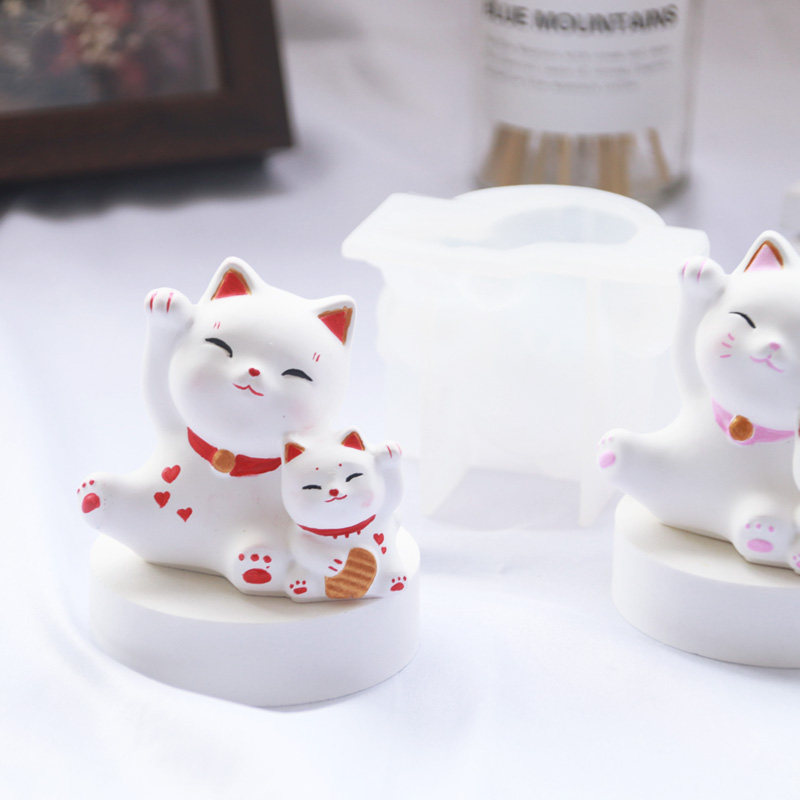 Mei Muer Korean-style aromatherapy plaster diy parent-child lucky cat silicone mold 3D three-dimensional diffuser stone ornament mold