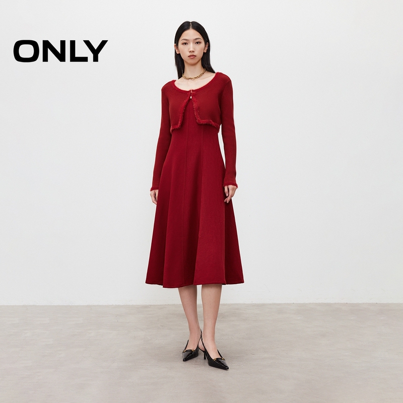 [Red Suit Dress] Only Outlet Autumn New Style Little Chanel Knitted A-Line Long Dress for Women