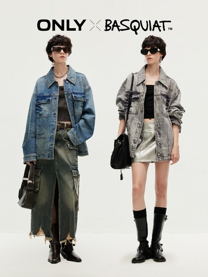 ONLY奥莱夏季BASQUIAT联名款翻领落肩牛仔外套女