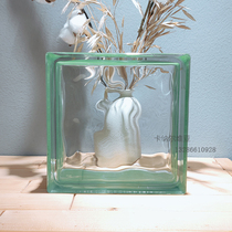 Imported edge color green cloud pattern transparent translucent square hollow glass brick bathroom bedroom partition wall