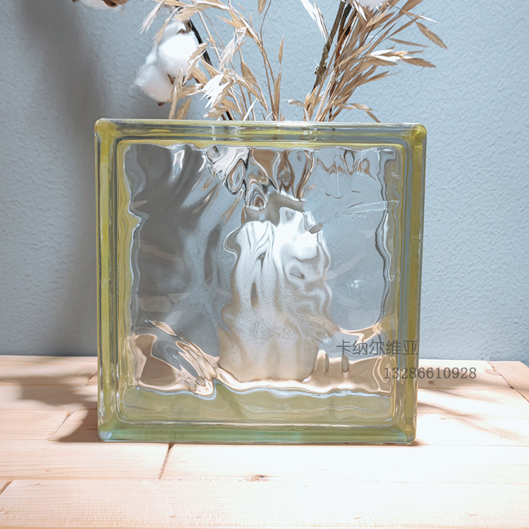 Imported 240X240X80 side color yellow cloud pattern translucent hollow glass brick bedroom partition wall