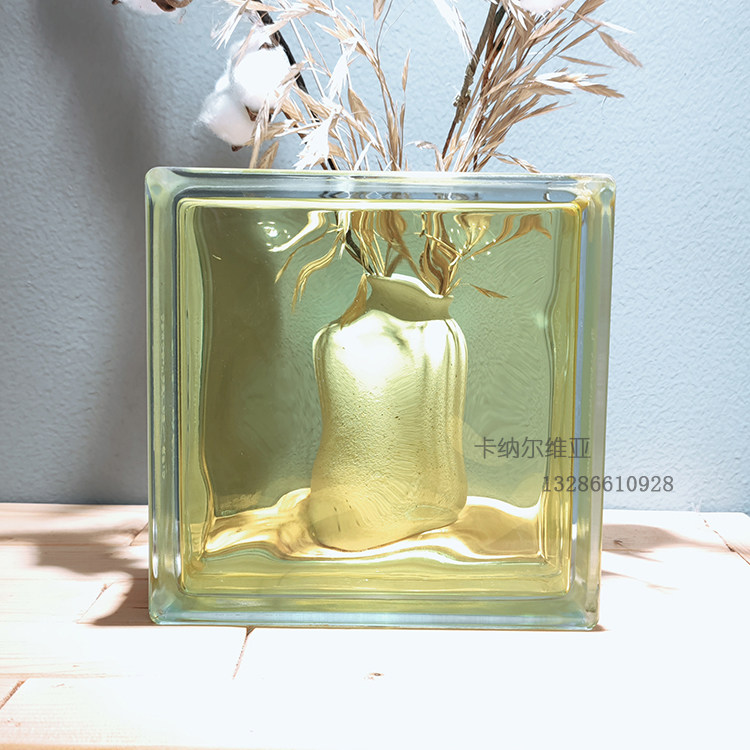 Imported Inner Color Lemon Yellow Clouds Mist Tattox Translucent Square Hollow Glass Brick Make-up Room Bedroom Partition Wall