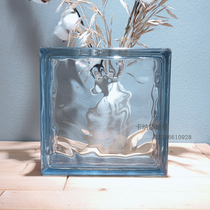 Imported side color blue cloud pattern transparent translucent square hollow glass brick bathroom bedroom partition wall